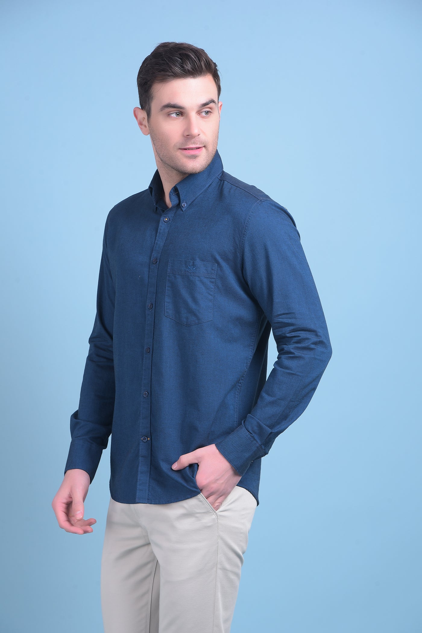 Blue 100% Cotton Shirt-Men Shirts-Crimsoune Club