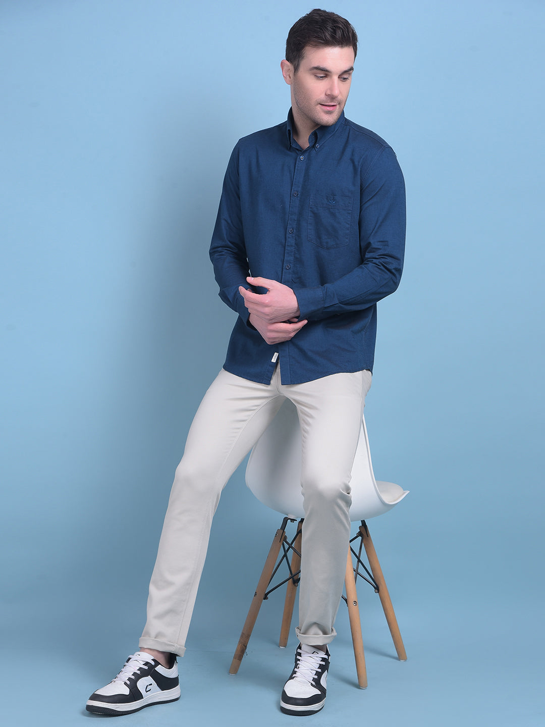 Blue 100% Cotton Shirt-Men Shirts-Crimsoune Club