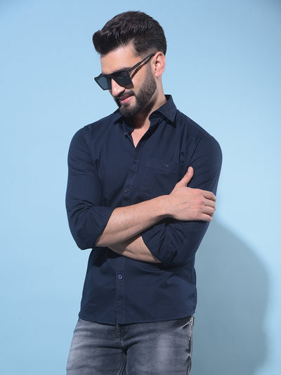 Navy Blue 100% Cotton Shirt-Men Shirts-Crimsoune Club