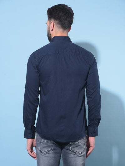 Navy Blue 100% Cotton Shirt-Men Shirts-Crimsoune Club