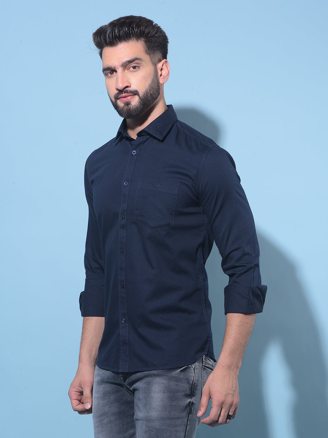 Navy Blue 100% Cotton Shirt-Men Shirts-Crimsoune Club