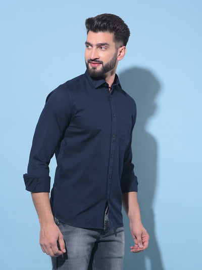 Navy Blue 100% Cotton Shirt-Men Shirts-Crimsoune Club