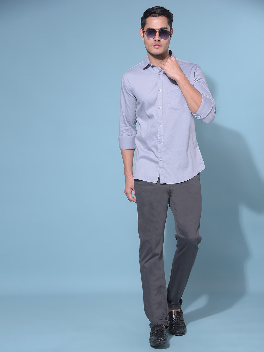 Grey 100% Cotton Shirt-Men Shirts-Crimsoune Club