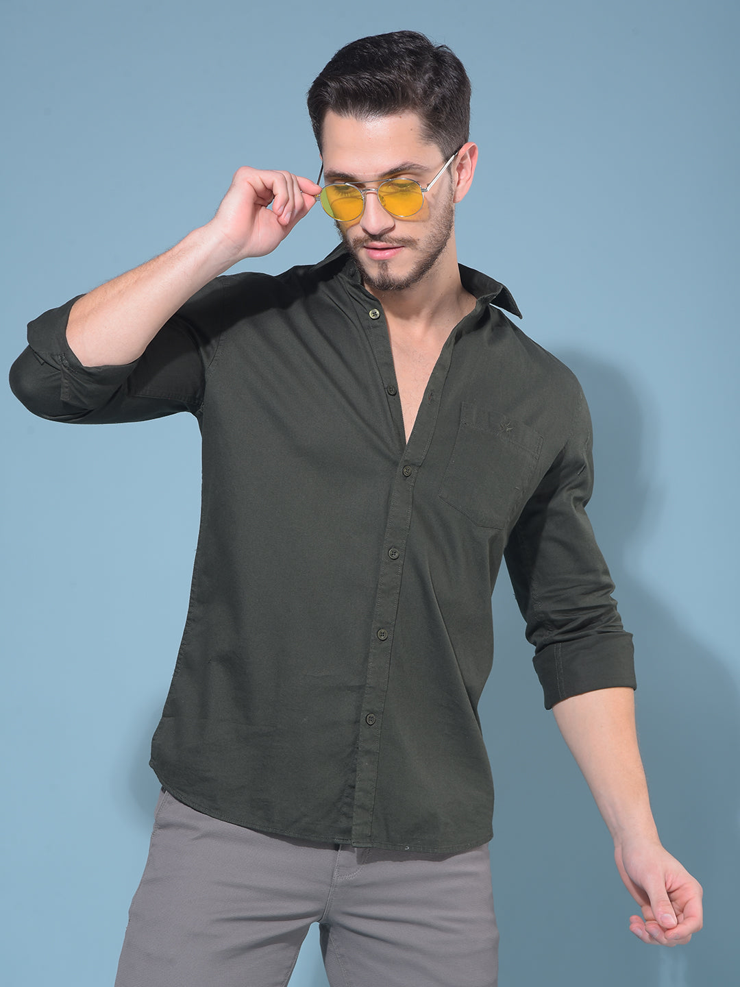 Green 100% Cotton Shirt-Men Shirts-Crimsoune Club