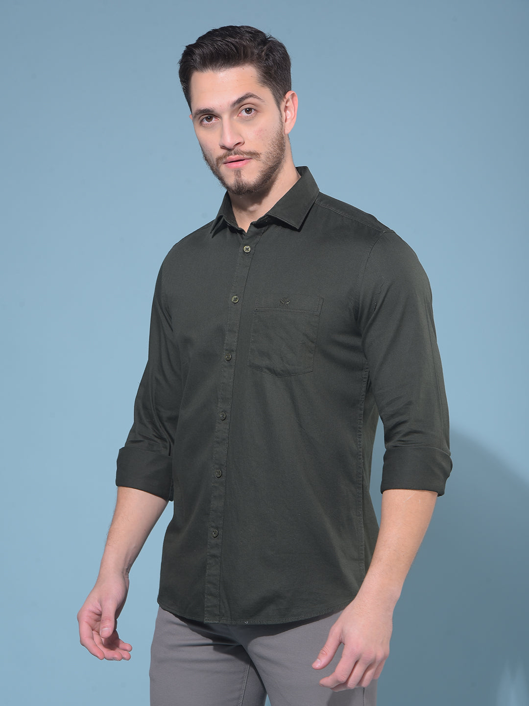 Green 100% Cotton Shirt-Men Shirts-Crimsoune Club