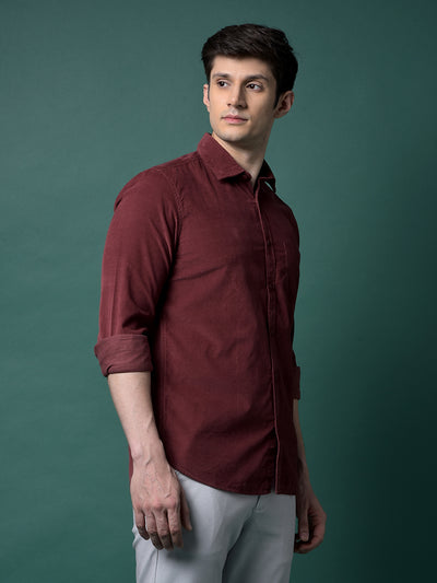 Maroon Corduroy Shirt-Men Shirts-Crimsoune Club