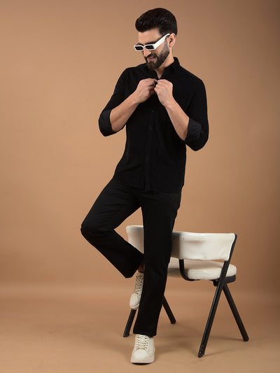 Black Corduroy Shirt-Men Shirts-Crimsoune Club