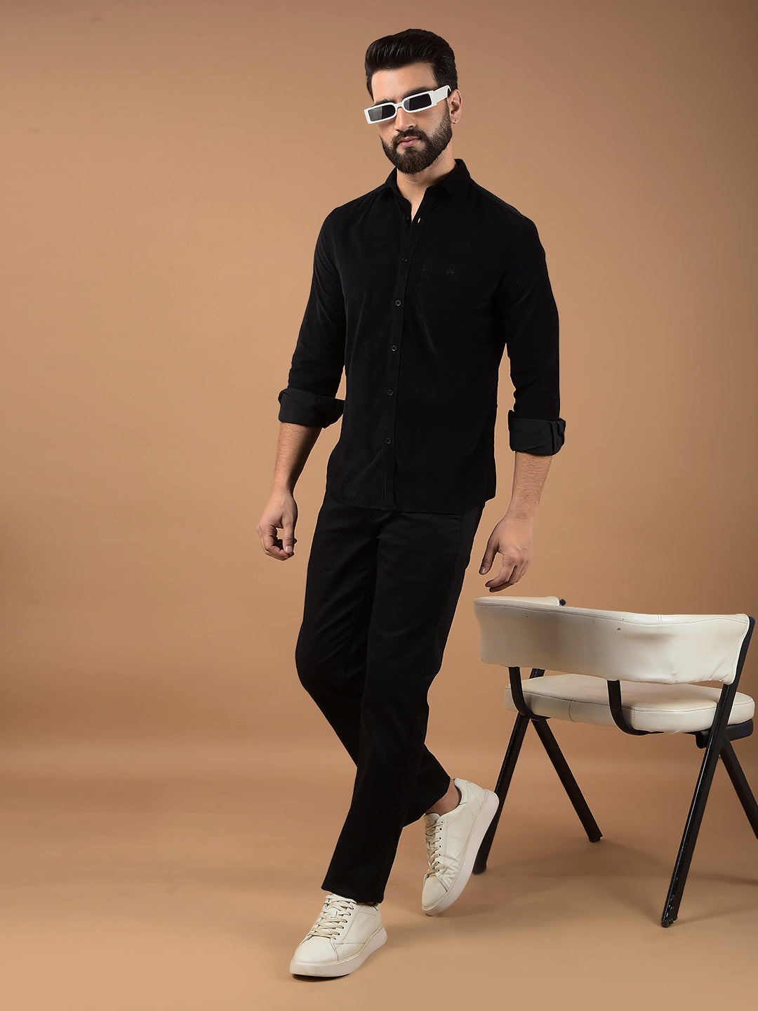 Black Corduroy Shirt-Men Shirts-Crimsoune Club