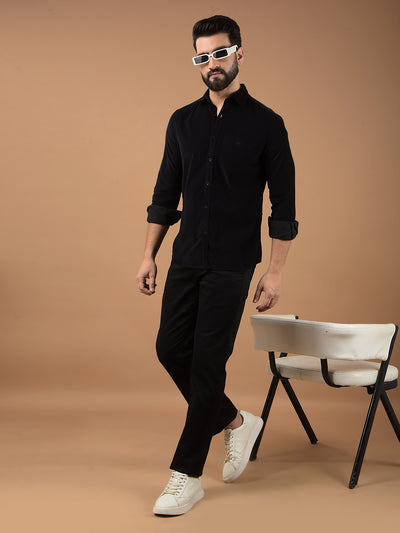 Black Corduroy Shirt-Men Shirts-Crimsoune Club