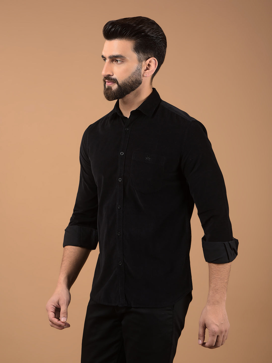Black Corduroy Shirt-Men Shirts-Crimsoune Club