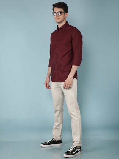 Wine 100% Cotton Shirt-Men Shirts-Crimsoune Club