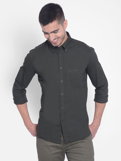 Olive Shirt With Button Down Collar-Men Jeans-Crimsoune Club