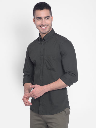 Olive Shirt With Button Down Collar-Men Jeans-Crimsoune Club