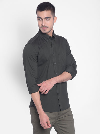 Olive Shirt With Button Down Collar-Men Jeans-Crimsoune Club
