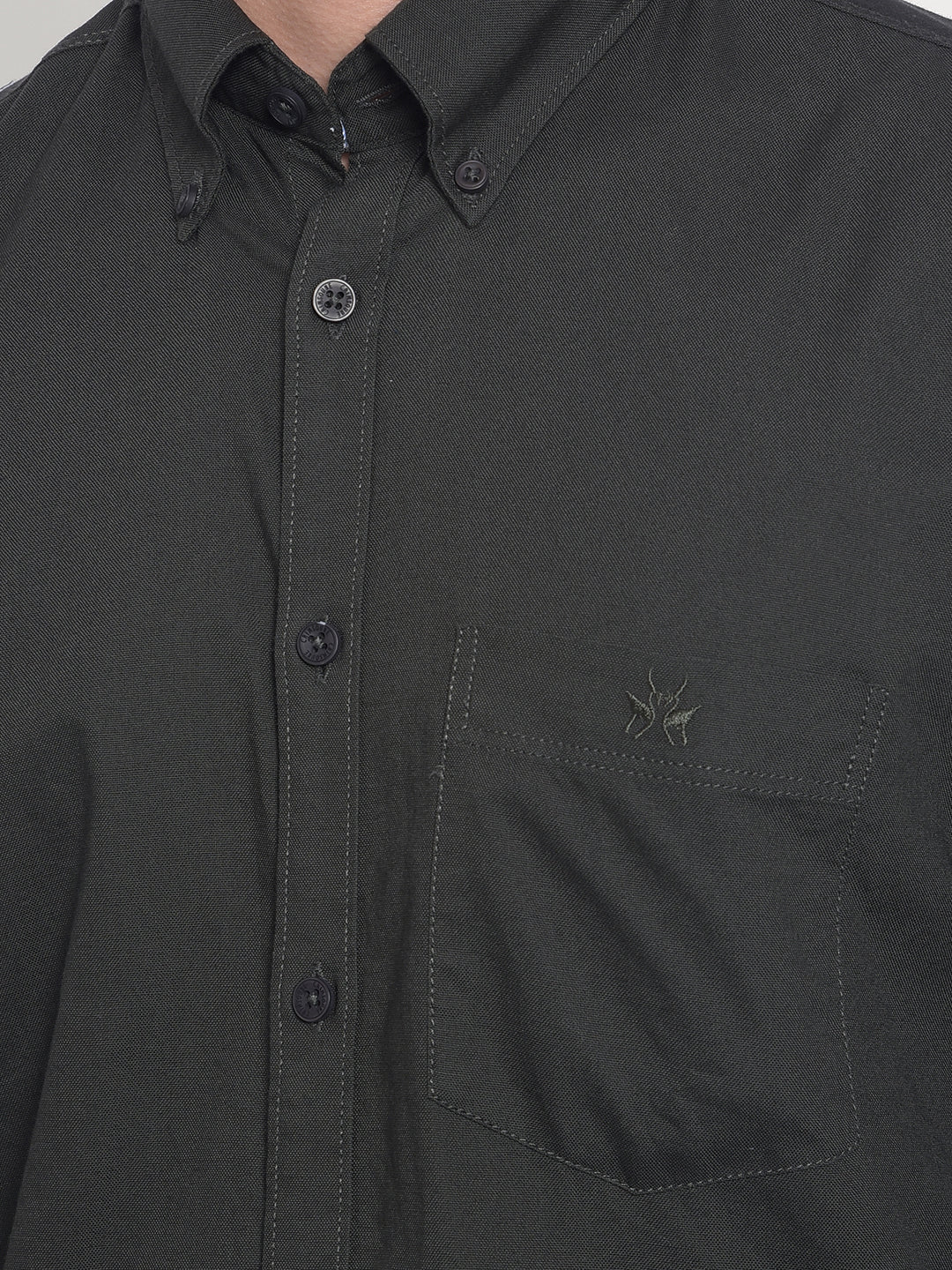 Olive Shirt With Button Down Collar-Men Jeans-Crimsoune Club
