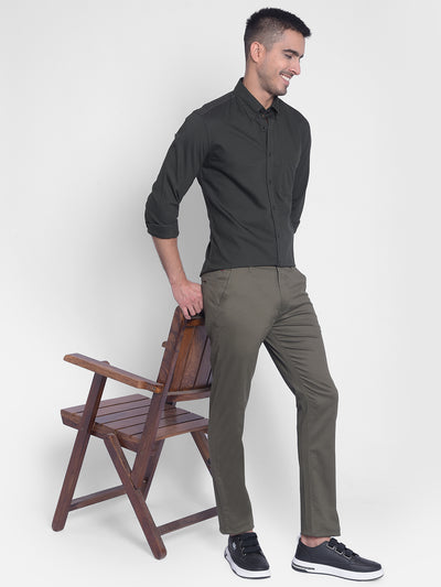 Olive Shirt With Button Down Collar-Men Jeans-Crimsoune Club