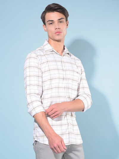 Beige Tartan Check 100% Cotton Shirt-Men Shirts-Crimsoune Club