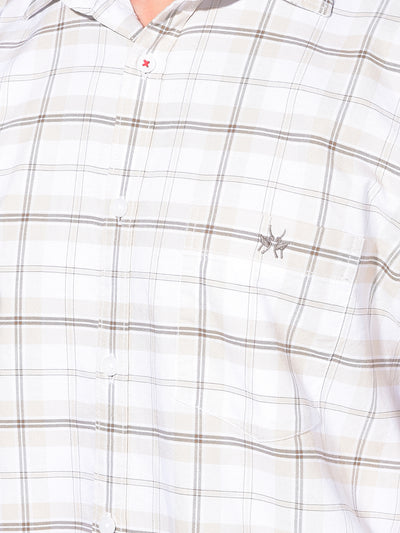 Beige Tartan Check 100% Cotton Shirt-Men Shirts-Crimsoune Club