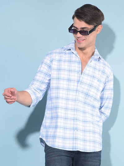 Blue Tartan Check 100% Cotton Shirt-Men Shirts-Crimsoune Club