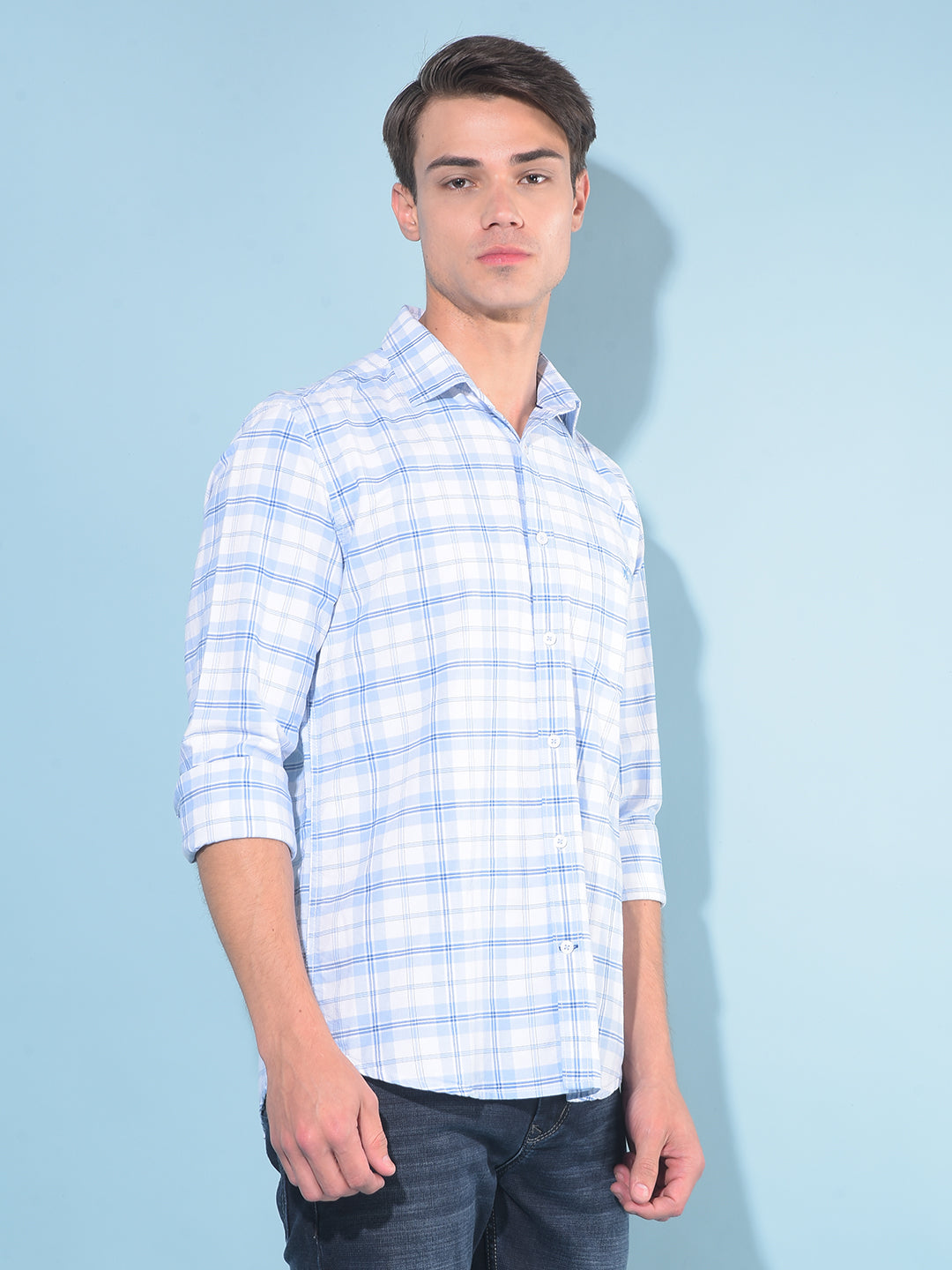 Blue Tartan Check 100% Cotton Shirt-Men Shirts-Crimsoune Club