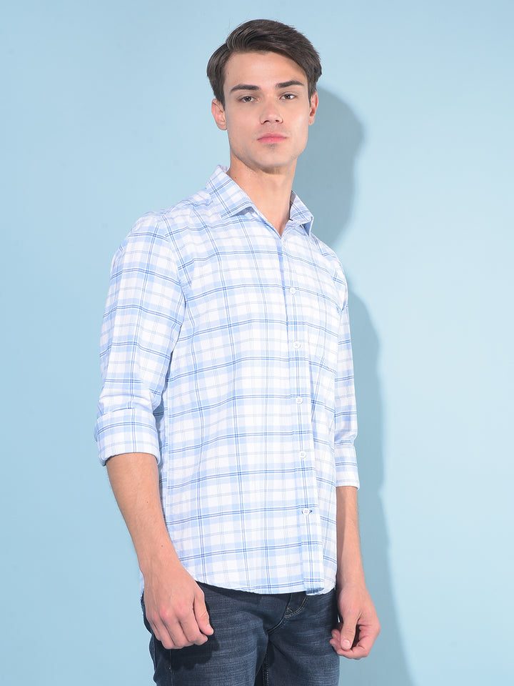 Blue Tartan Check 100% Cotton Shirt-Men Shirts-Crimsoune Club