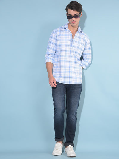 Blue Tartan Check 100% Cotton Shirt-Men Shirts-Crimsoune Club