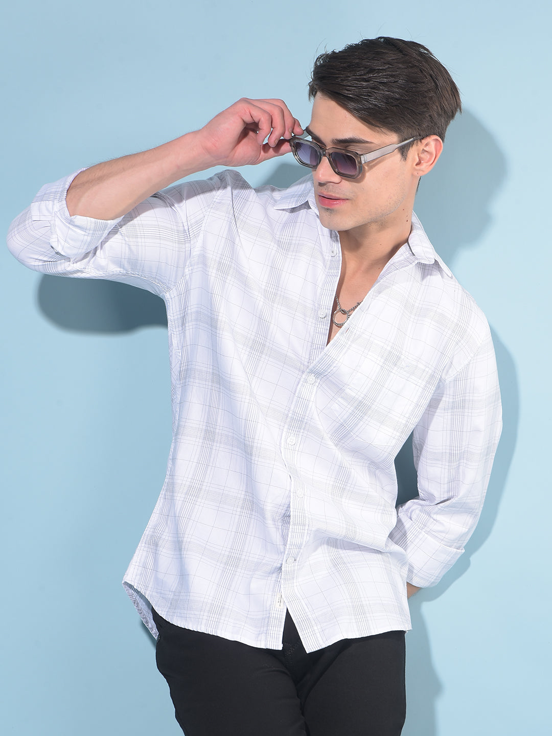 White Tartan Check 100% Cotton Shirt-Men Shirts-Crimsoune Club