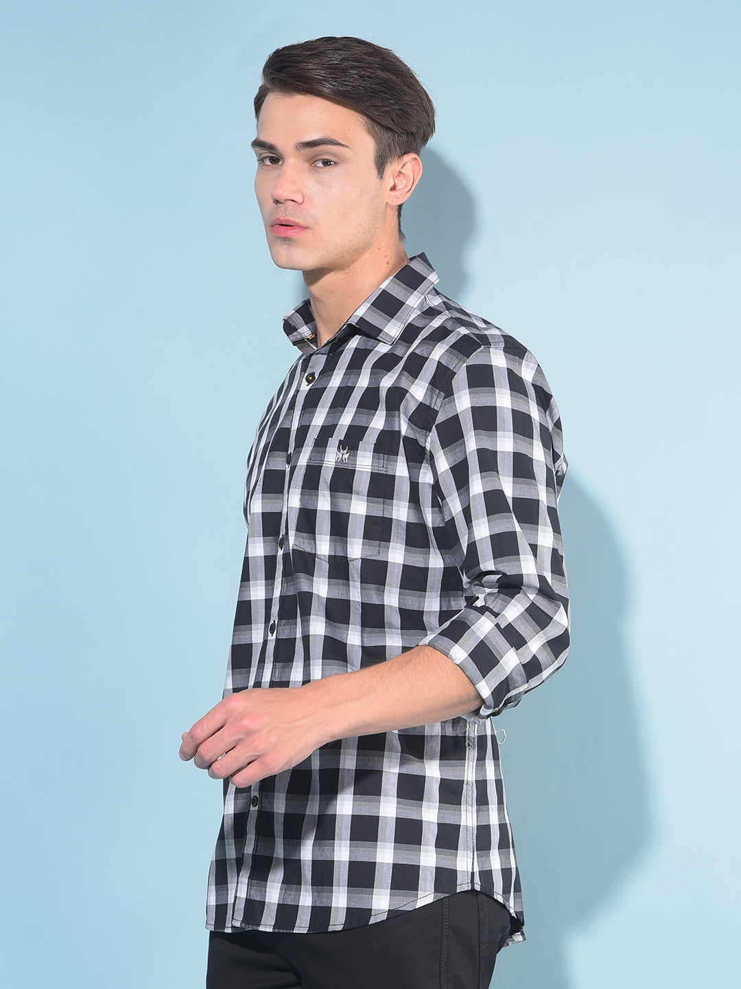 Black Tartan Check 100% Cotton Shirt-Men Shirts-Crimsoune Club