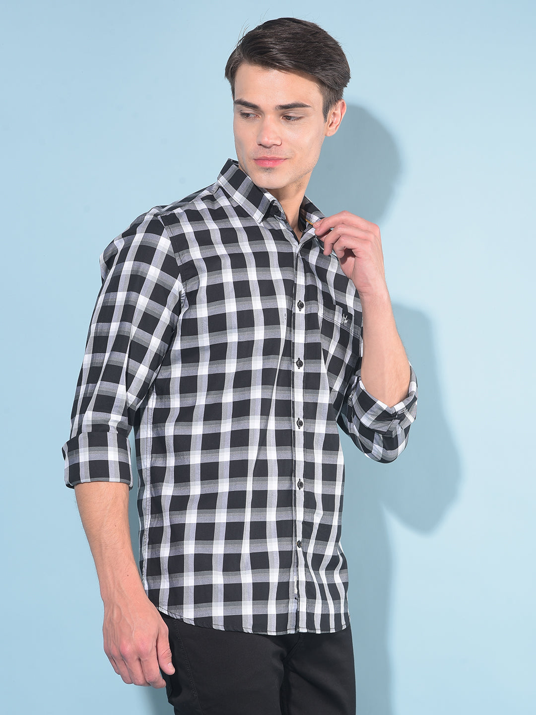 Black Tartan Check 100% Cotton Shirt-Men Shirts-Crimsoune Club