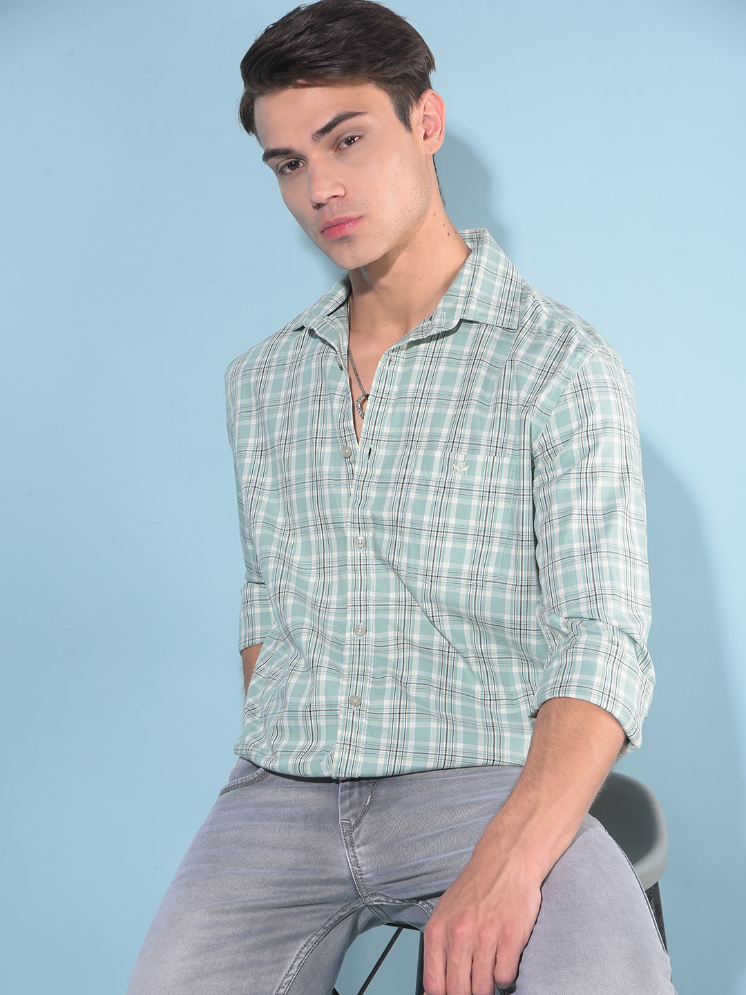 Green Tartan Check 100% Cotton Shirt-Men Shirts-Crimsoune Club
