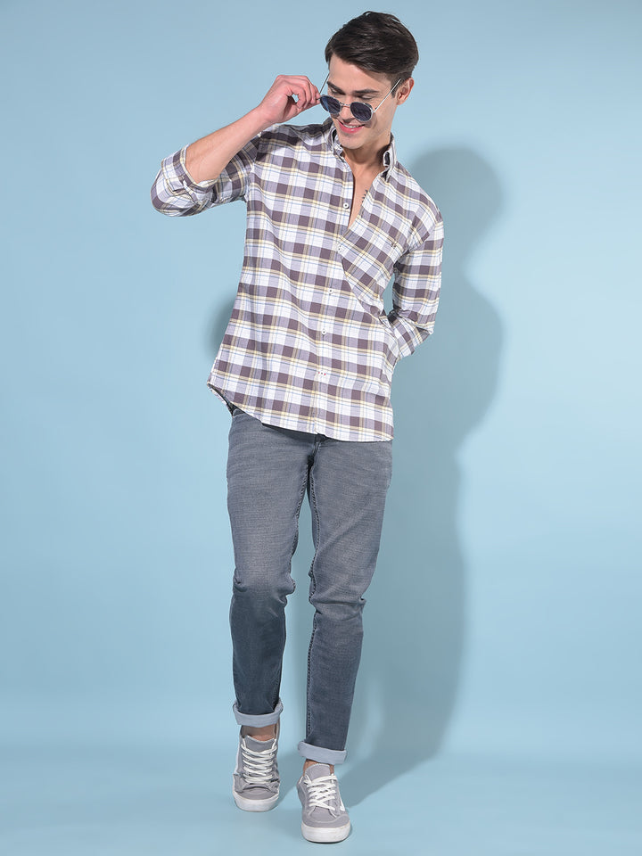 Grey Tartan Check 100% Cotton Shirt-Men Shirts-Crimsoune Club