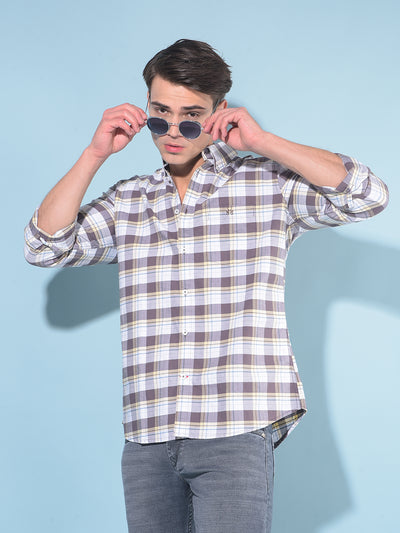 Grey Tartan Check 100% Cotton Shirt-Men Shirts-Crimsoune Club