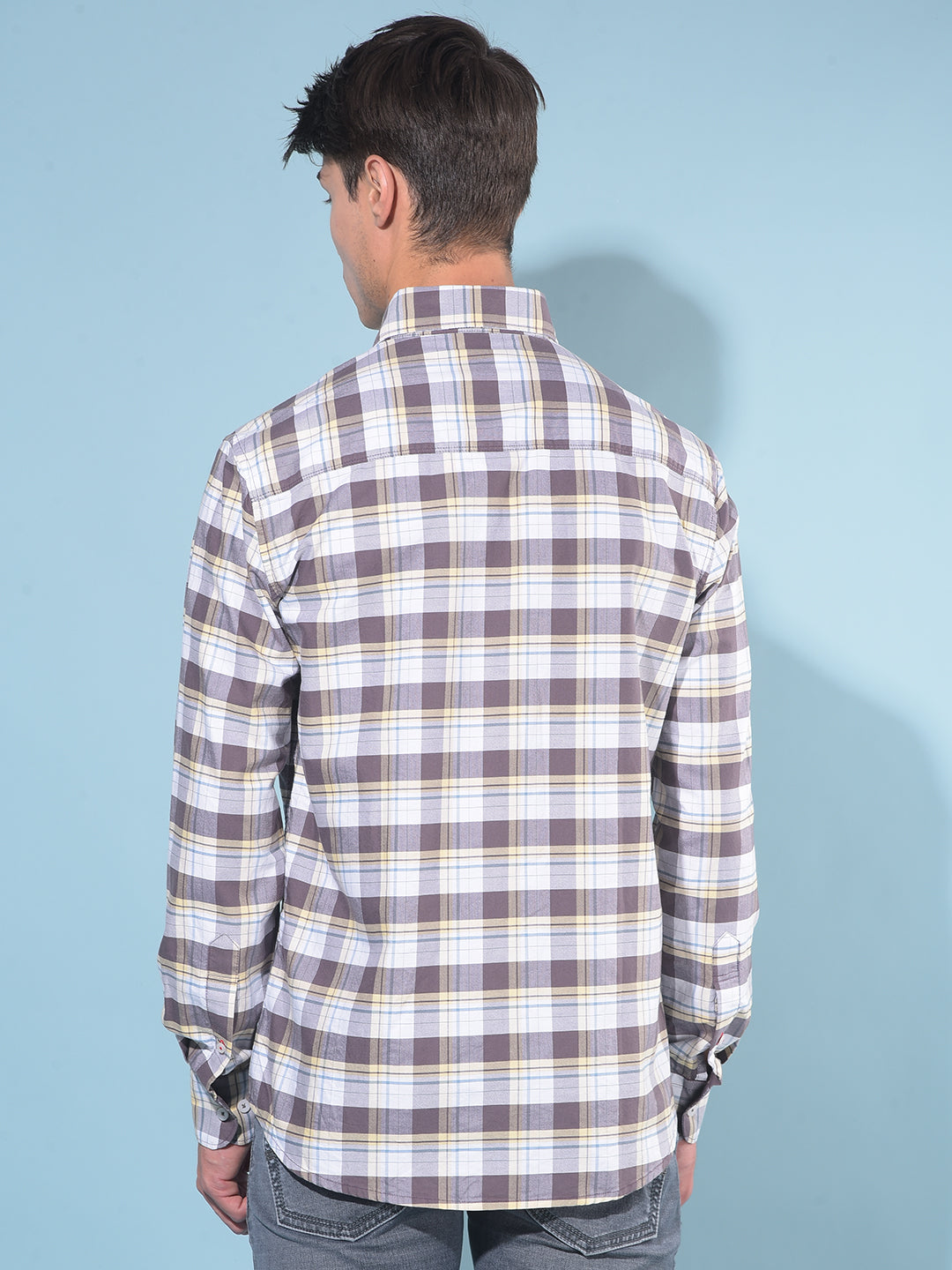 Grey Tartan Check 100% Cotton Shirt-Men Shirts-Crimsoune Club