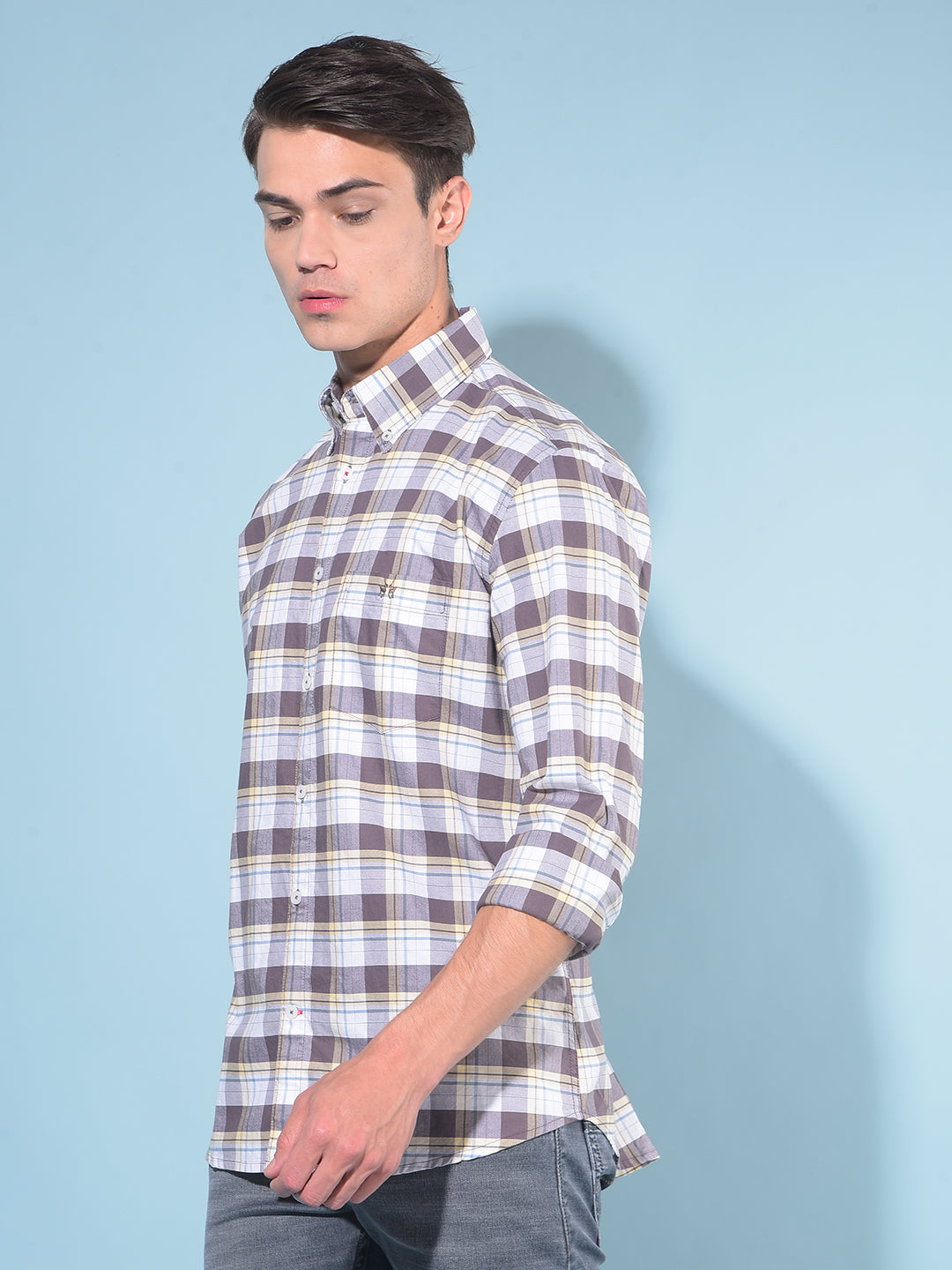 Grey Tartan Check 100% Cotton Shirt-Men Shirts-Crimsoune Club