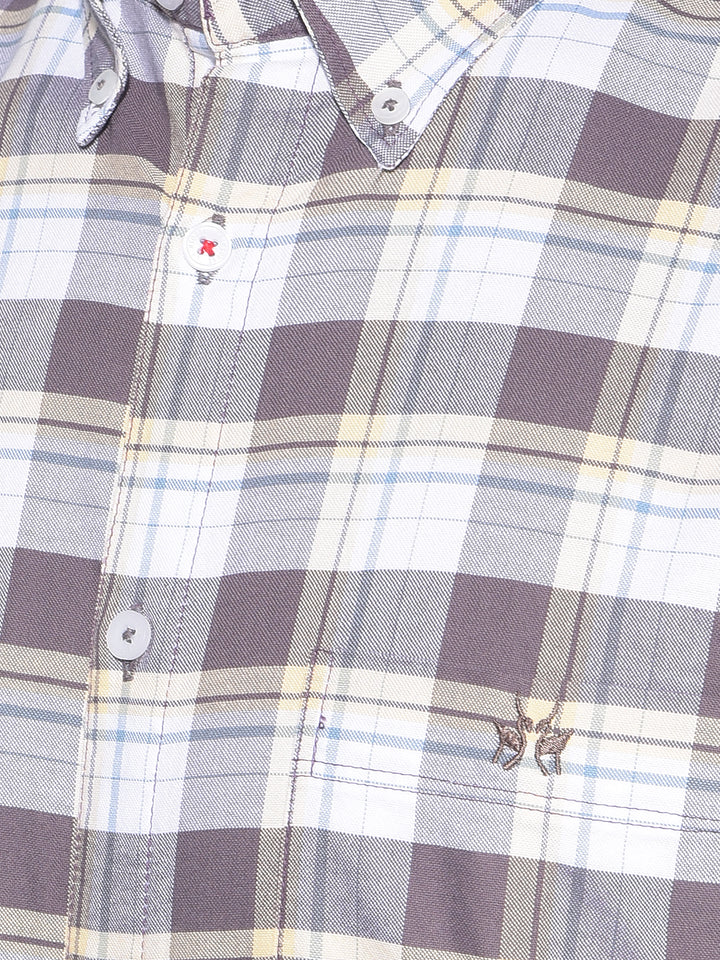 Grey Tartan Check 100% Cotton Shirt-Men Shirts-Crimsoune Club