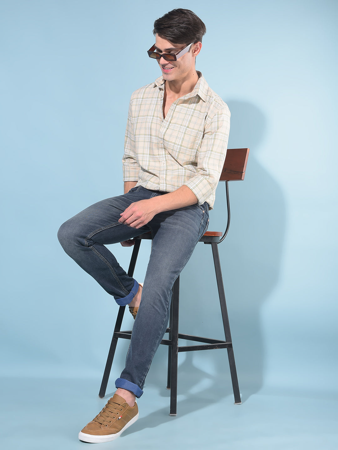 Beige Tartan Check 100% Cotton Shirt-Men Shirts-Crimsoune Club