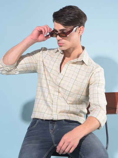 Beige Tartan Check 100% Cotton Shirt-Men Shirts-Crimsoune Club