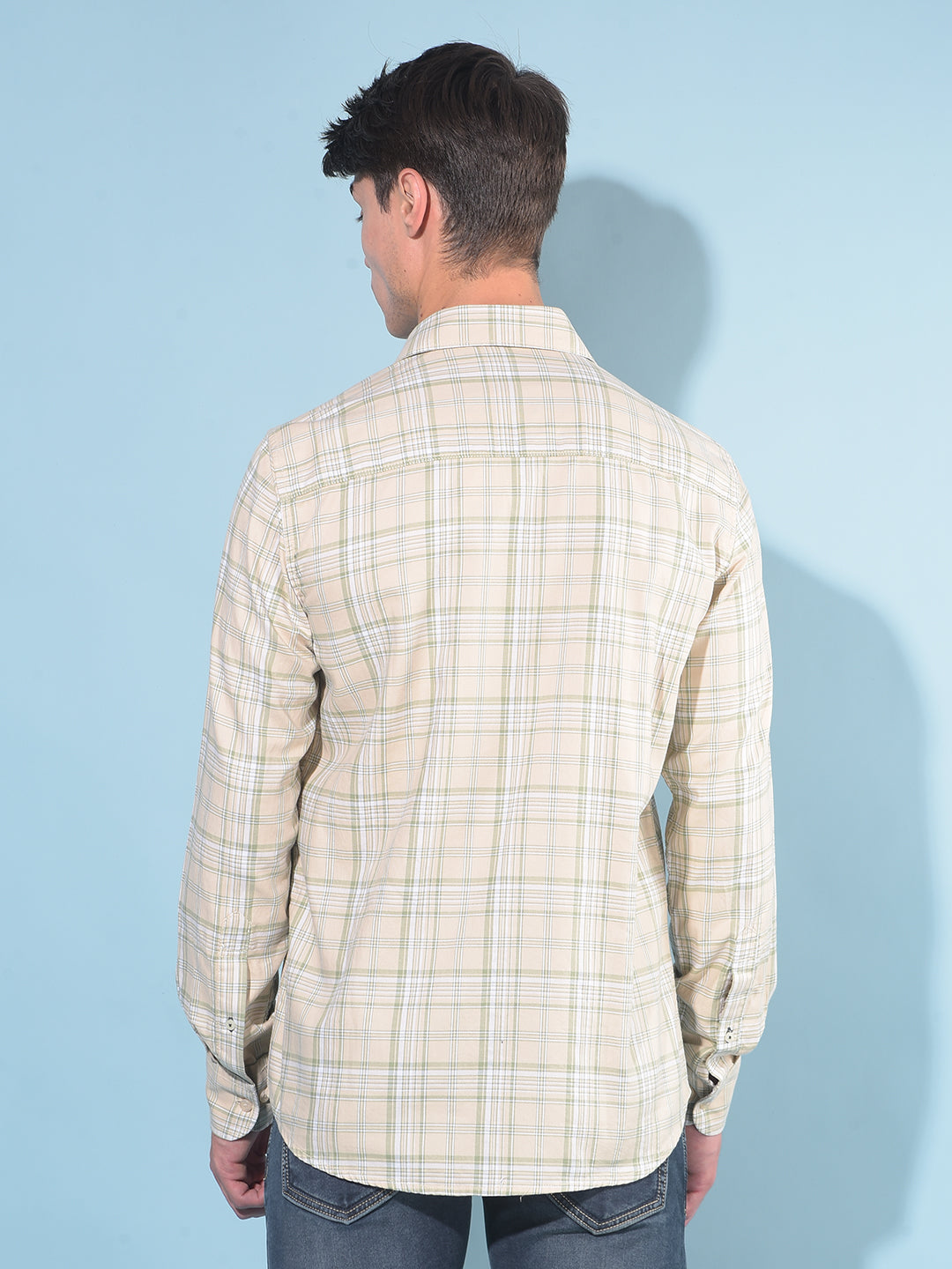 Beige Tartan Check 100% Cotton Shirt-Men Shirts-Crimsoune Club