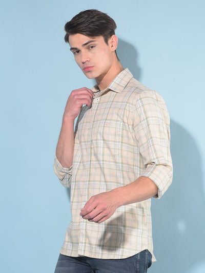 Beige Tartan Check 100% Cotton Shirt-Men Shirts-Crimsoune Club