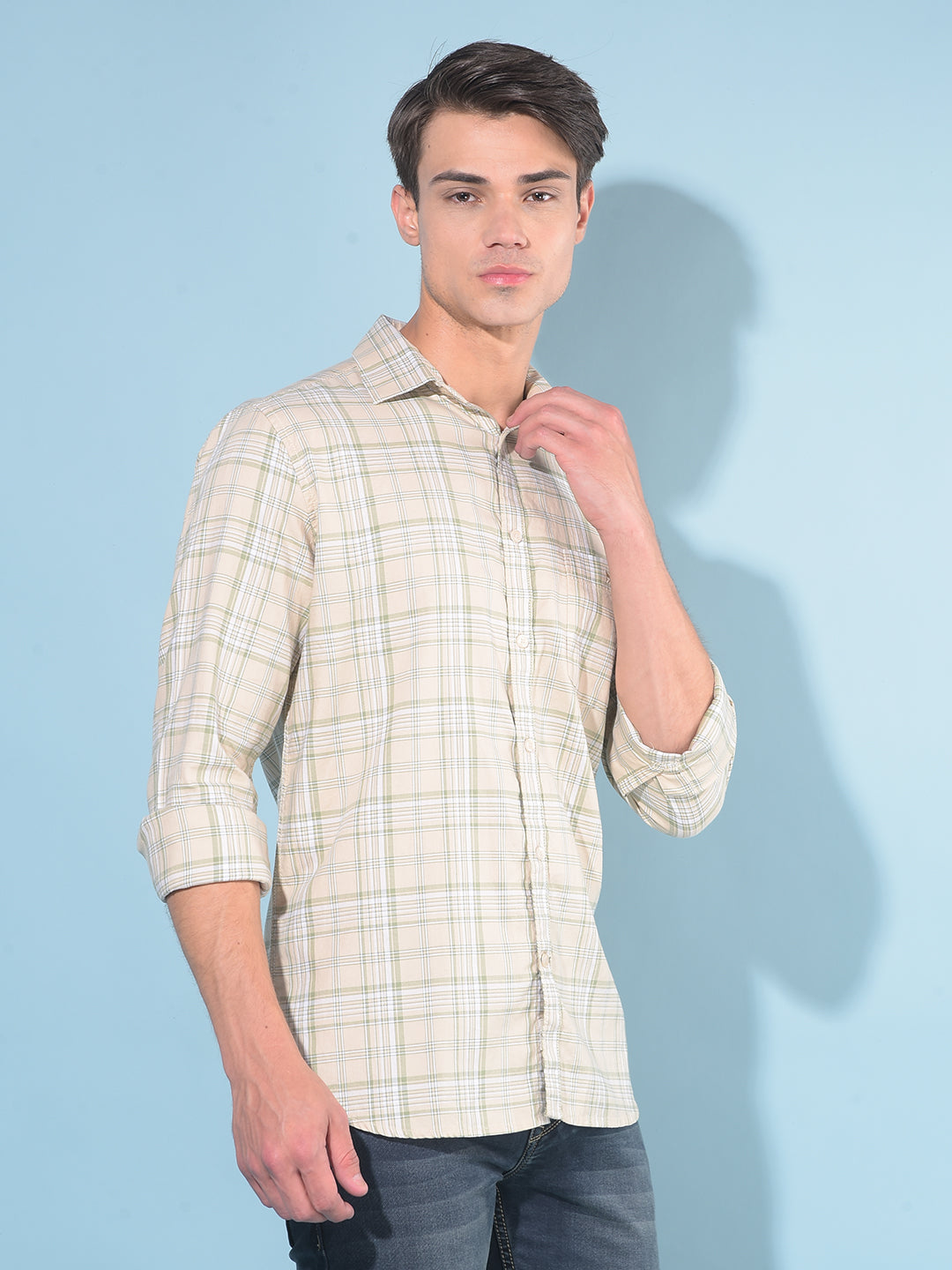 Beige Tartan Check 100% Cotton Shirt-Men Shirts-Crimsoune Club