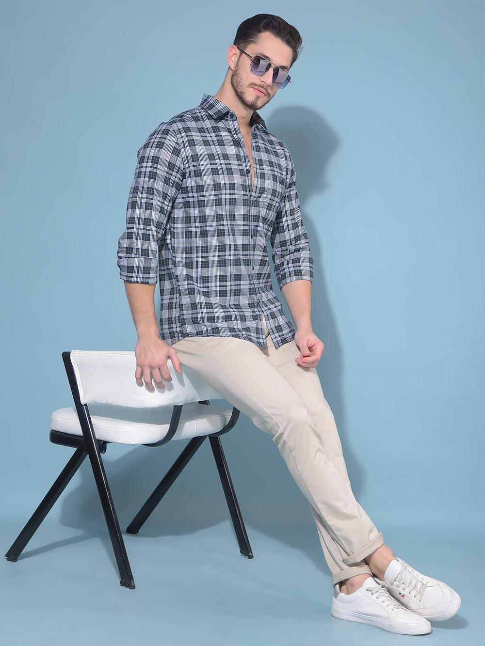 Blue Tartan Check 100% Cotton Shirt-Men Shirts-Crimsoune Club