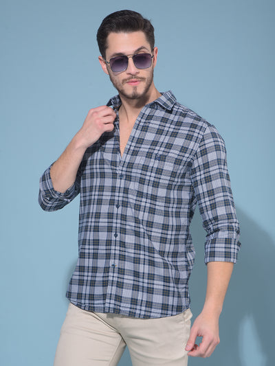 Blue Tartan Check 100% Cotton Shirt-Men Shirts-Crimsoune Club