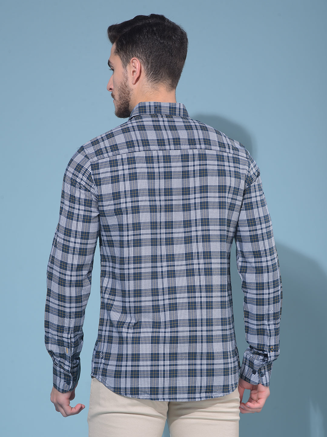 Blue Tartan Check 100% Cotton Shirt-Men Shirts-Crimsoune Club