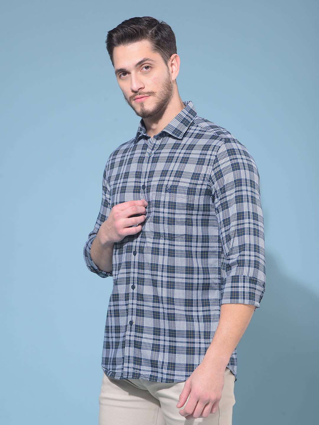 Blue Tartan Check 100% Cotton Shirt-Men Shirts-Crimsoune Club