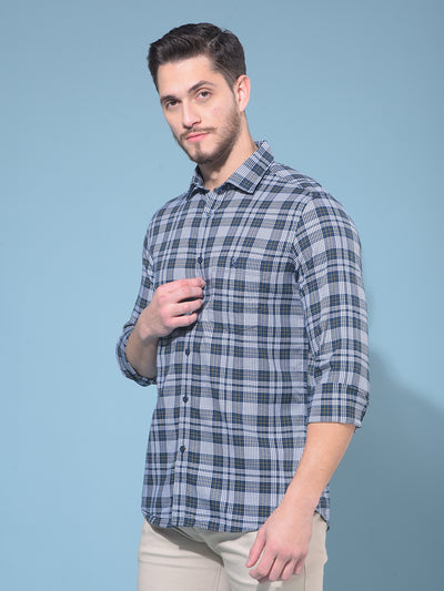 Blue Tartan Check 100% Cotton Shirt-Men Shirts-Crimsoune Club