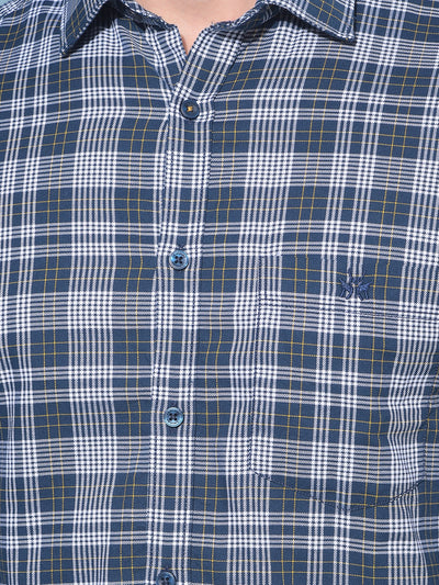 Blue Tartan Check 100% Cotton Shirt-Men Shirts-Crimsoune Club