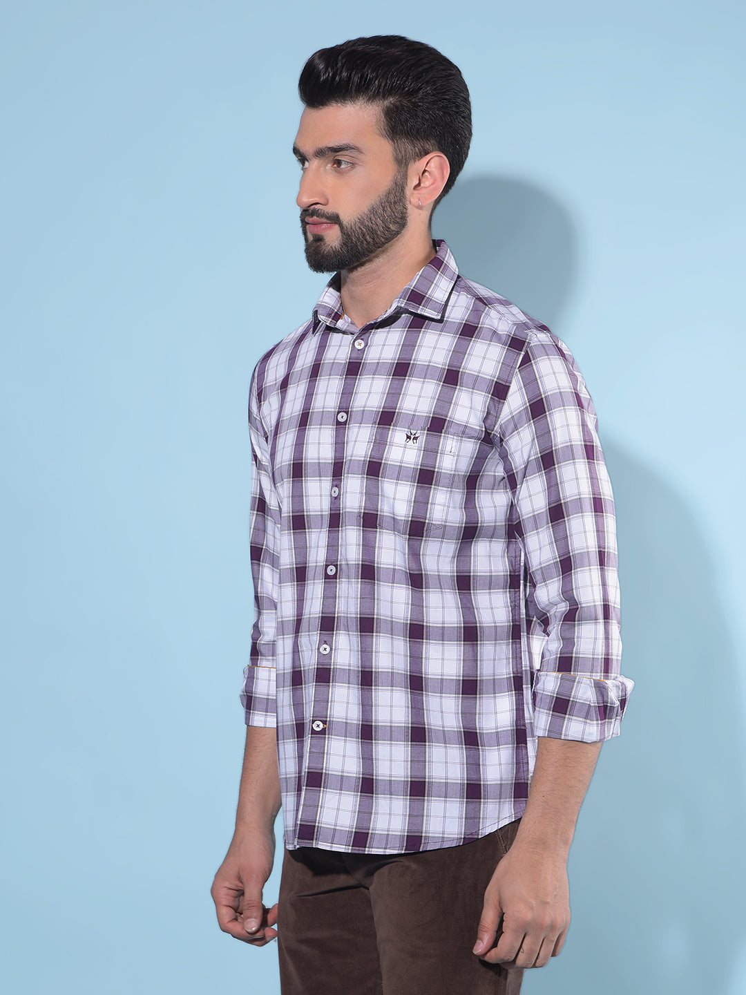 Purple Tartan Check 100% Cotton Shirt-Men Shirts-Crimsoune Club