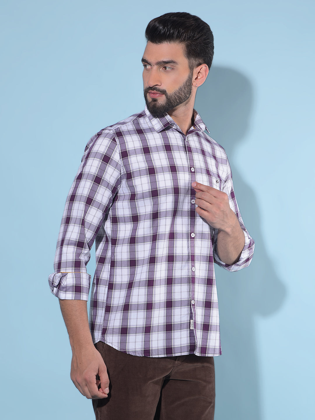 Purple Tartan Check 100% Cotton Shirt-Men Shirts-Crimsoune Club
