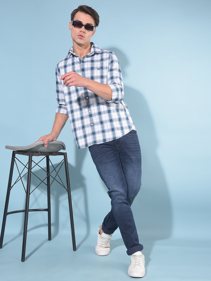 Blue Tartan Check 100% Cotton Shirt-Men Shirts-Crimsoune Club