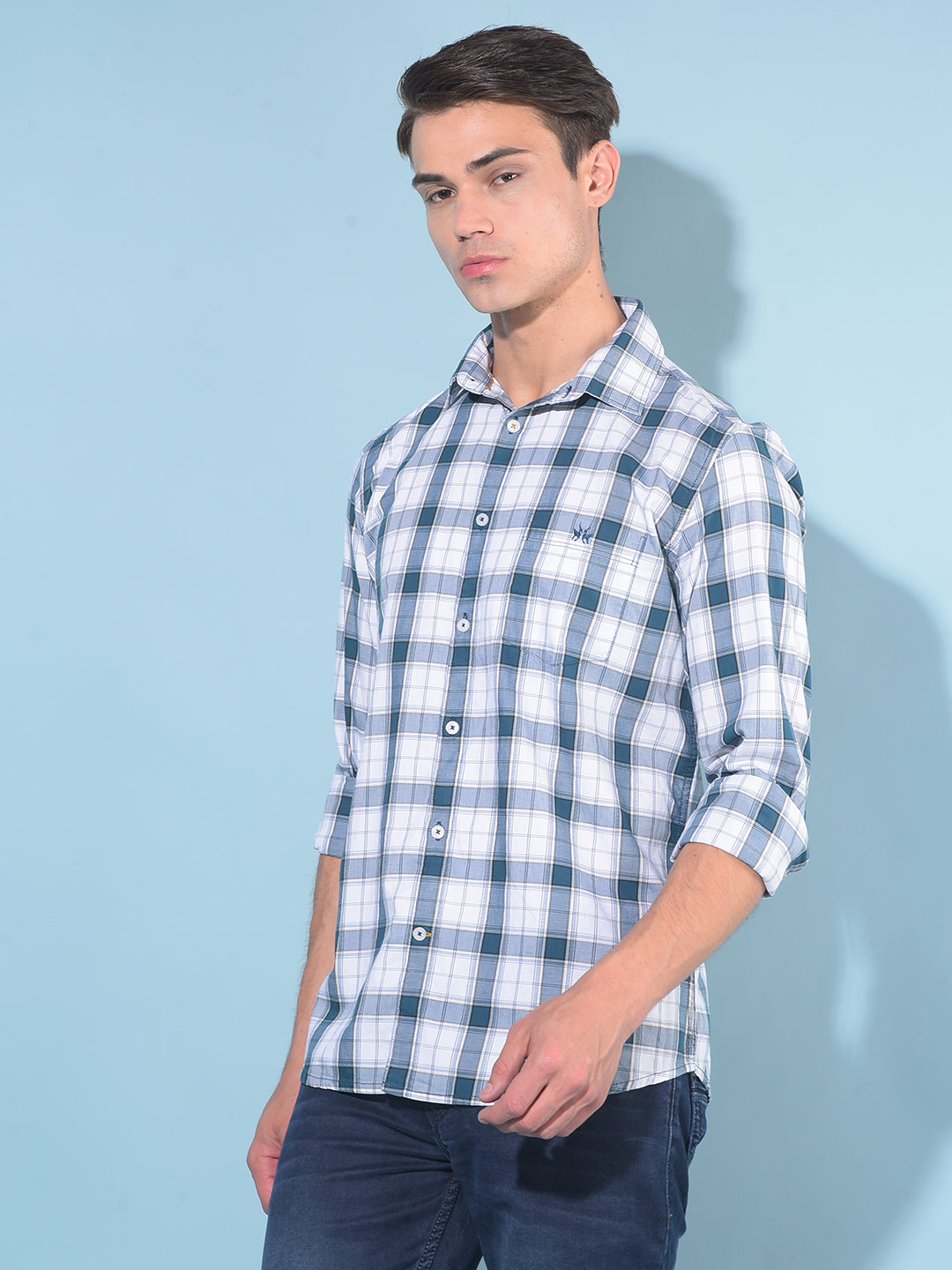 Blue Tartan Check 100% Cotton Shirt-Men Shirts-Crimsoune Club